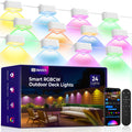 Outdoor Deck Lights 24 Packs, Smart RGBCW Fence Light, 100+ Scene Modes, Dual Lens LED String Lights with APP/Voice/Remote Control, IP65 Waterproof for Halloween Christmas Decor, 157ft White