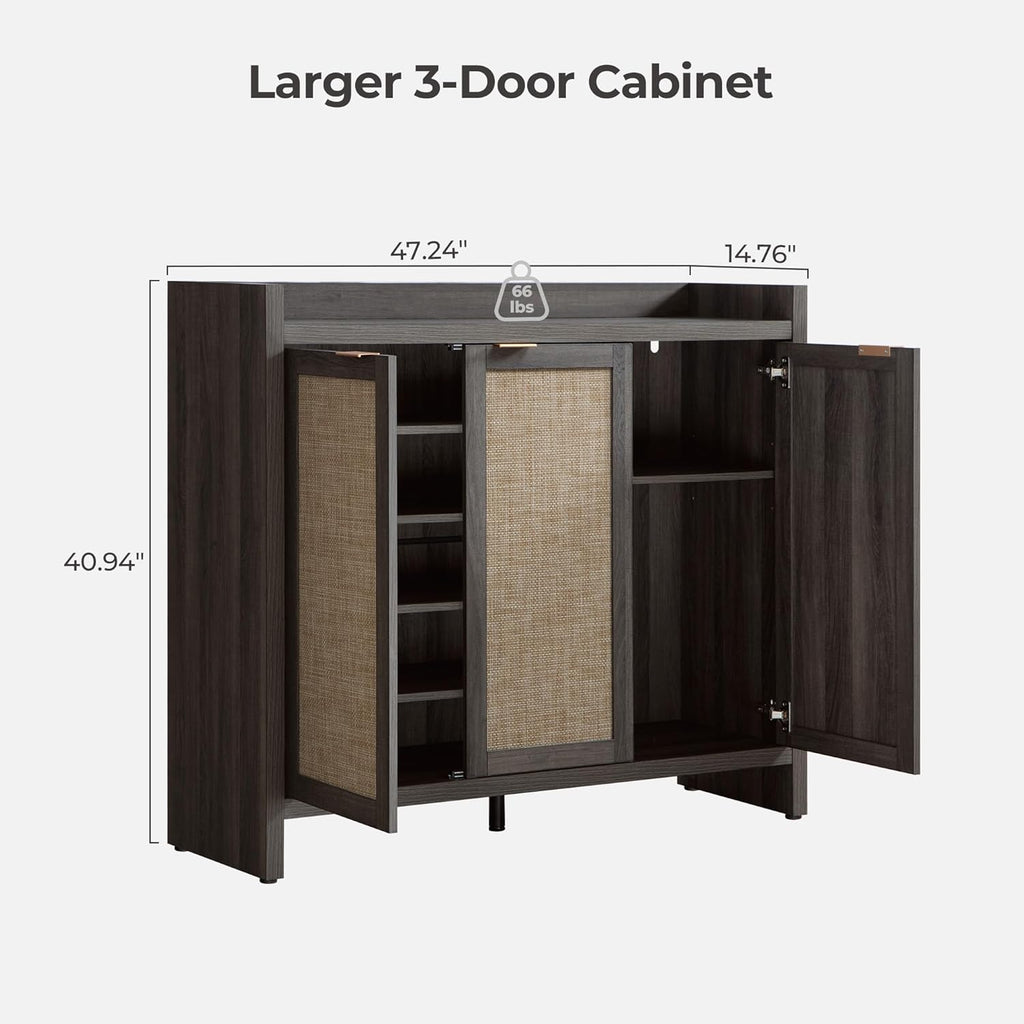 SICOTAS Shoe Storage Cabinet Set of 2, Large Tall Shoe Cabinet, Rattan Shoe Cabinet Storage for Entryway, Farmhouse Cabinet with Doors and Adjustable Shelves for Entryway Hallway, Black Oak
