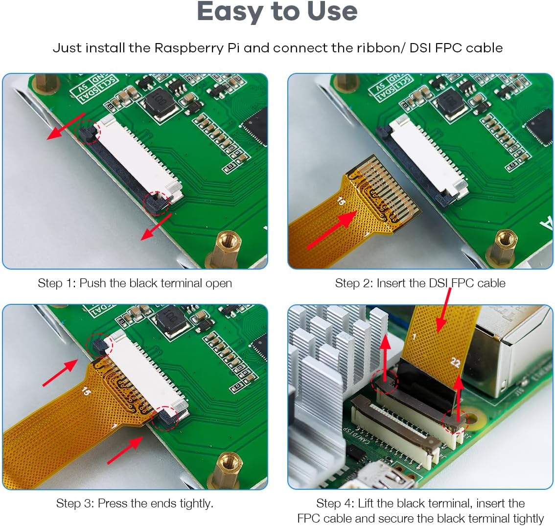 7 Inch Touchscreen IPS DSI Display Compatible with Raspberry Pi 5, 800x480 Capacitive Screen MIPI DSI Driver-Free Interface