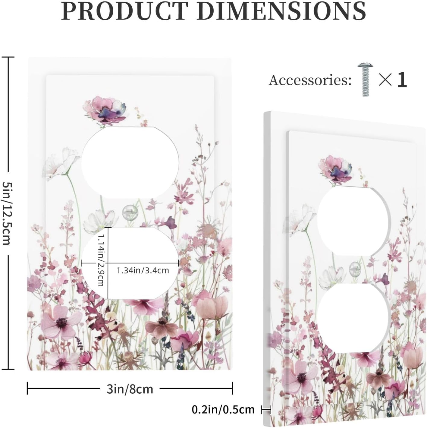 Floral Pink Watercolor Wildflowers Plant Flower Outlet Covers 1 Gang Duplex Light Switch Cover Decorative Switch Plates Electrical Receptacle Faceplate Wall Plate for Bedroom Living Room Decor