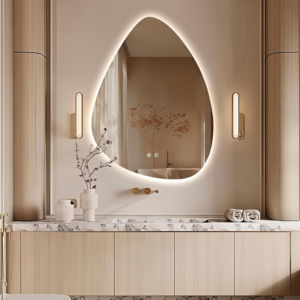 Niccy Irregular LED Bathroom Mirror, 30"x40" Asymmetrical Backlit Vanity Wall Mirrors, Frameless Lighted Mirrors for Bedroom, Living Room, Modern Smart-Mirror with Anti-Fog, Dimmable, Memory Function