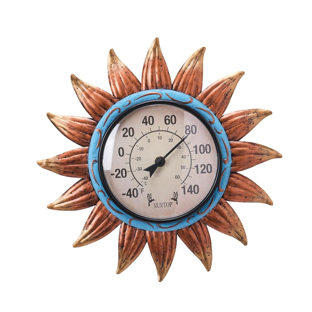 MUMTOP Indoor Outdoor Thermometer - Sunflower Wall Thermometer, Outdoor Thermometers for Patio, Room, Greenhouse, Outside, Garden Decor(Brown)