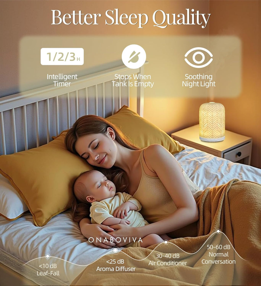 Essential Oil Diffuser – 2.4MHz Ultrasonic Aromatherapy Diffuser, Health Night Light, Timer & Auto Shut-Off, BPA-Free, 120ml Ceramic Oil Diffuser for Bedroom, Office, Spa, Yoga