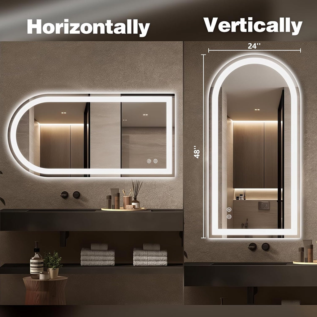 Niccy Arched LED Mirror for Bathroom, 48x24 Vanity Mirror with Light Frameless Bathroom Mirror, Smart Lighted Frontlit Mirrors with Memory Function for Bathroom Bedroom Beauty Hair Salon