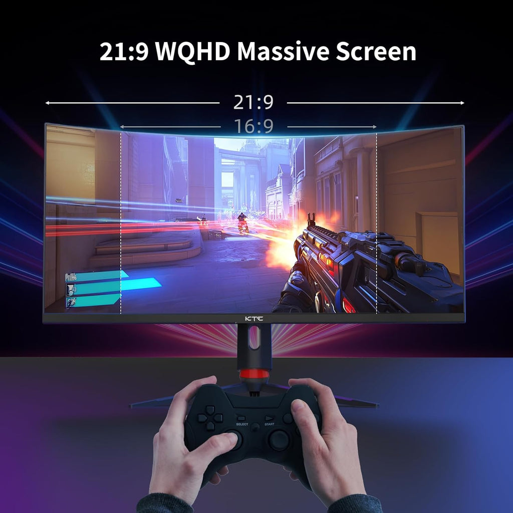 KTC 34'' Curved Ultrawide Gaming Monitor, 21:9, 3440x1440p 165Hz 1ms, 1500R Curved Monitor, Freesync G-sync, Picture by Picture,PIP, Height/Tilt/Swivel/Pivot