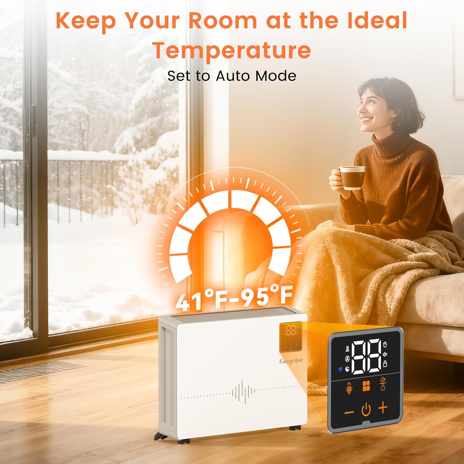 Smart Wall Heater with Wireless and Remote Control, 1500W Space Heaters for Indoor Use, Wall Mounted/Floor Electric Heater with Thermostat, Works with Alexa, 24H Timer,for Bedroom, Garage