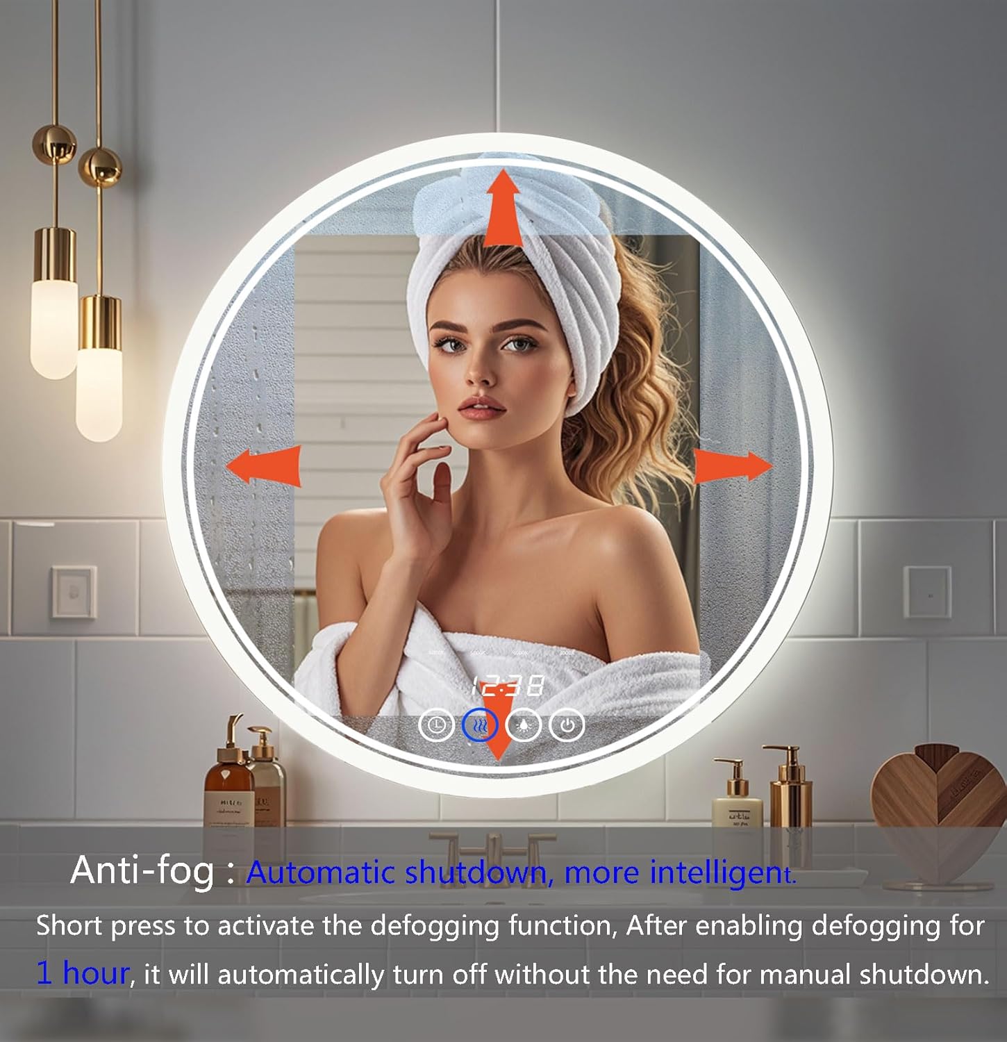 24 Inch Wall-Mounted Round Bathroom Mirror with LED-Lights - Vanity Mirrors (24" x 24",Frameless)