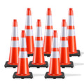 28 Inch Traffic Cones (8 Pack),Heavy-Duty PVC Construction Cones with Weighted Black Base for Road Safety,Orange Safety Cones with Reflective Collars for Parking & Driver Training
