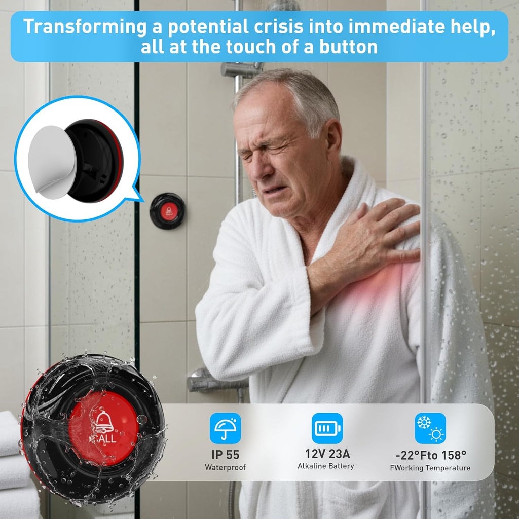 SanJie Wi-Fi Wireless Caregiver Pager Call Button for Elderly at Home - Alert Systems with App Remote Alerts & Device Sharing Suitable for Seniors & Patients and People with Disabilities