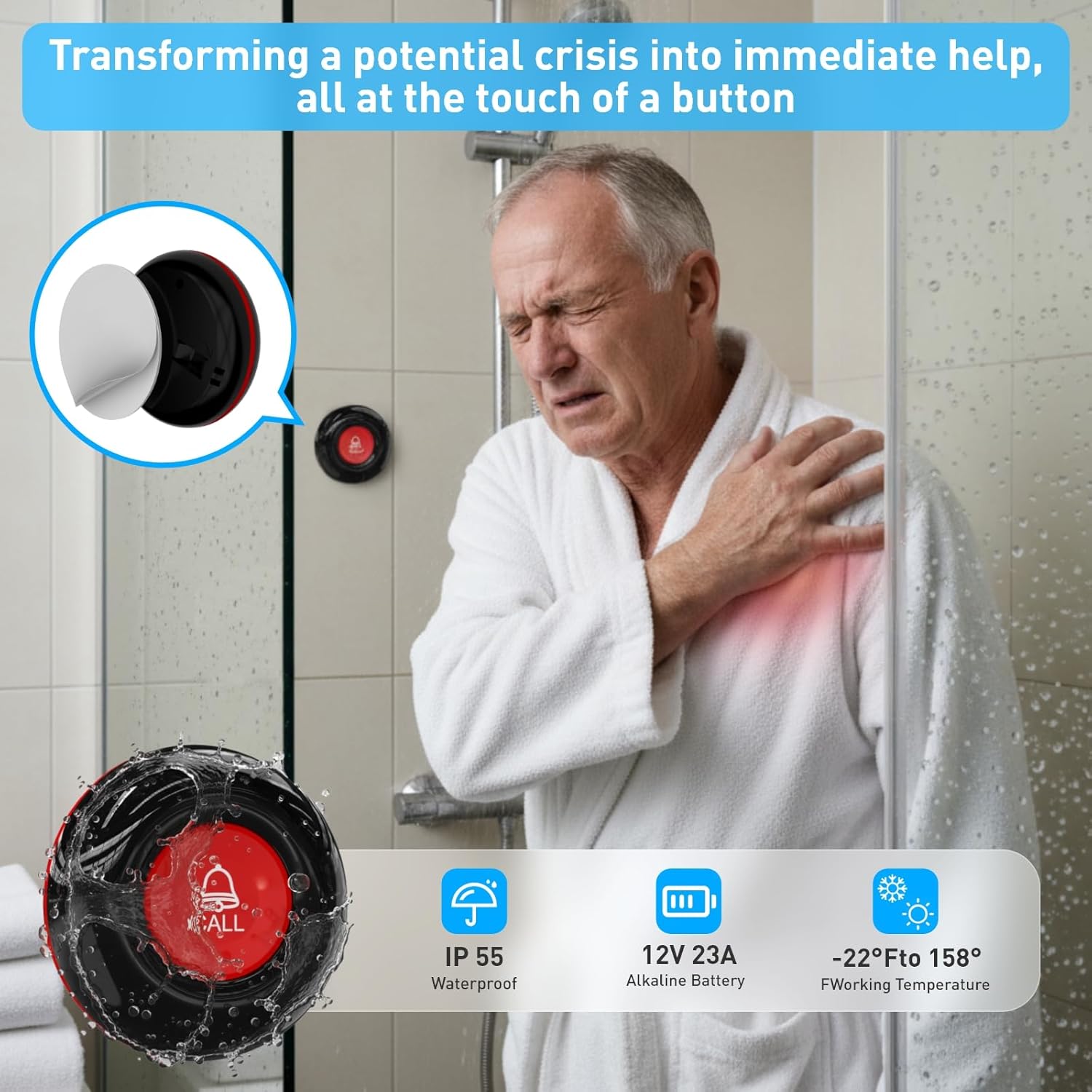 SanJie Wi-Fi Wireless Caregiver Pager Call Button for Elderly at Home - Alert Systems with App Remote Alerts & Device Sharing Suitable for Seniors & Patients and People with Disabilities