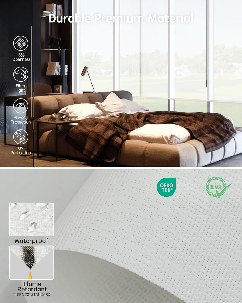 Yoolax Motorized Solar Shades, Flame Resistat Smart Blinds for Windows Motorized Roller Shades, Motorized Blinds Compatible with Alexa Custom Size (Solar-3% Openness White)