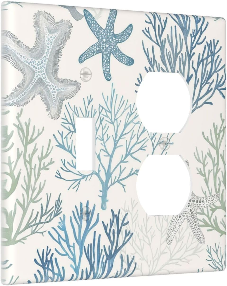 Wallplates Ocean Beach Theme Starfish Seashell Coral 1 Toggle 1 Duplex Switch Plate Electrical Gfci Faceplate Decorative Light Switch Covers For Bathroom Kids Room Decor