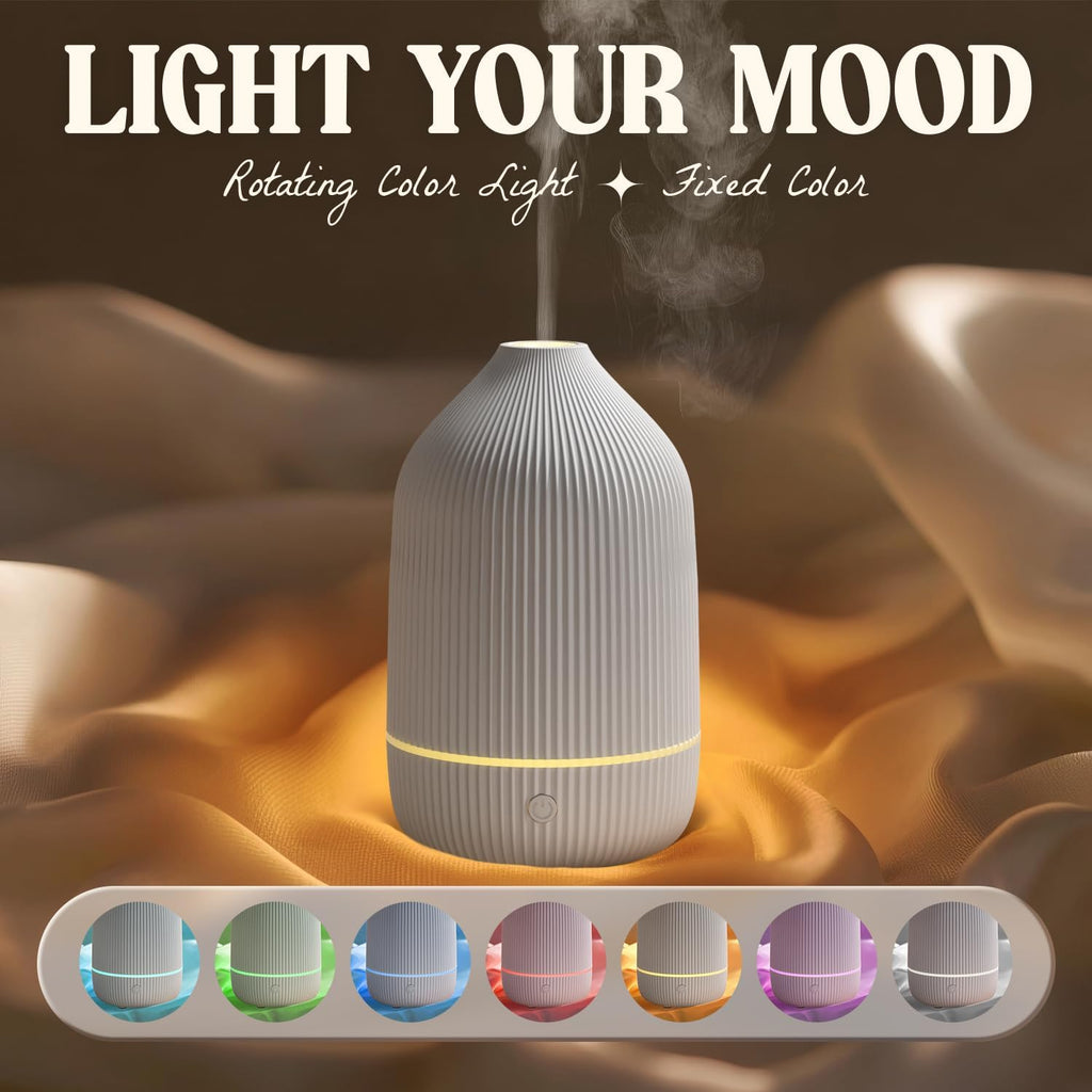 Essential Oil Diffuser, 2Pack, 100ml Aromatherapy Diffuser, Mini Ultrasonic Diffuser for Essential Oil, Home, Office, Cool Mist Humidifier with 7 Led Light, Auto Shut-Off, White