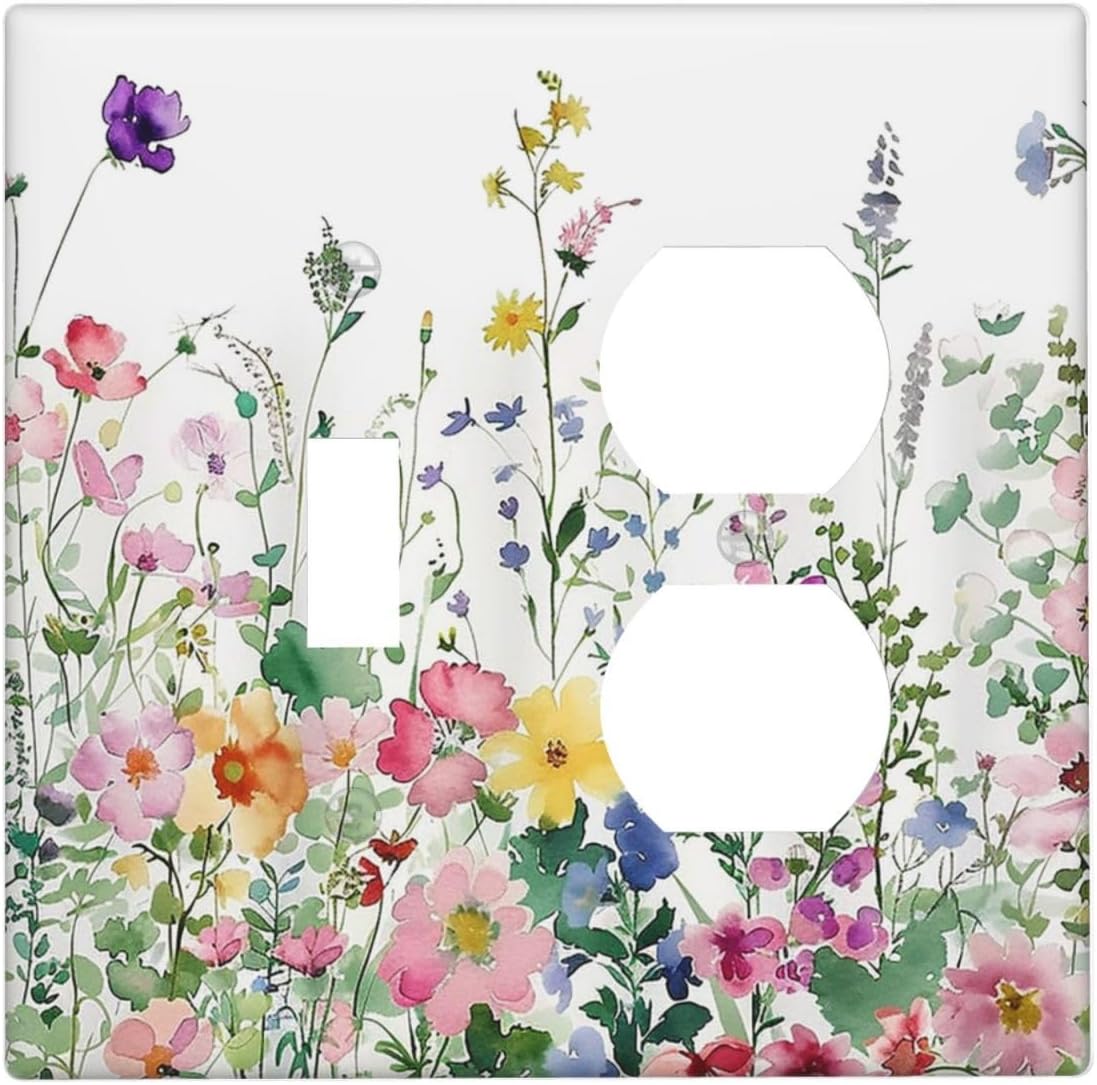 Wallplates Boho Colorful Flowers Plant Rustic Wildflower 1 Toggle 1 Duplex Switch Plate Electrical GFCI Faceplate Decorative Light Switch Covers for Bed Room Bathroom Decor