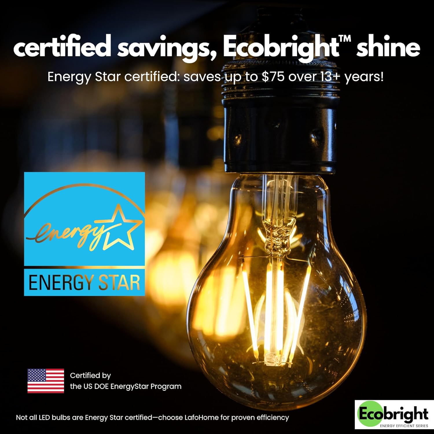 EcoBright 4PK Dimmable A19 LED Filament Bulb 40W Equivalent 5W E26 Base 450 Lumens CRI90 Flicker Free Clear Glass Energy Star Title 20 Warm White 2700K for Lamps Indoor Use