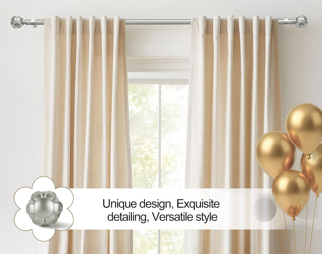 KAMANINA Curtain Rods for Windows 48 to 84 Inch, Antique Silver Heavy Duty Curtain Rod Adjustable, 7/8 Inch Single Decorative Drapery Rod 32 to 86 Inch(2.6-7.1Ft), Netted Texture End