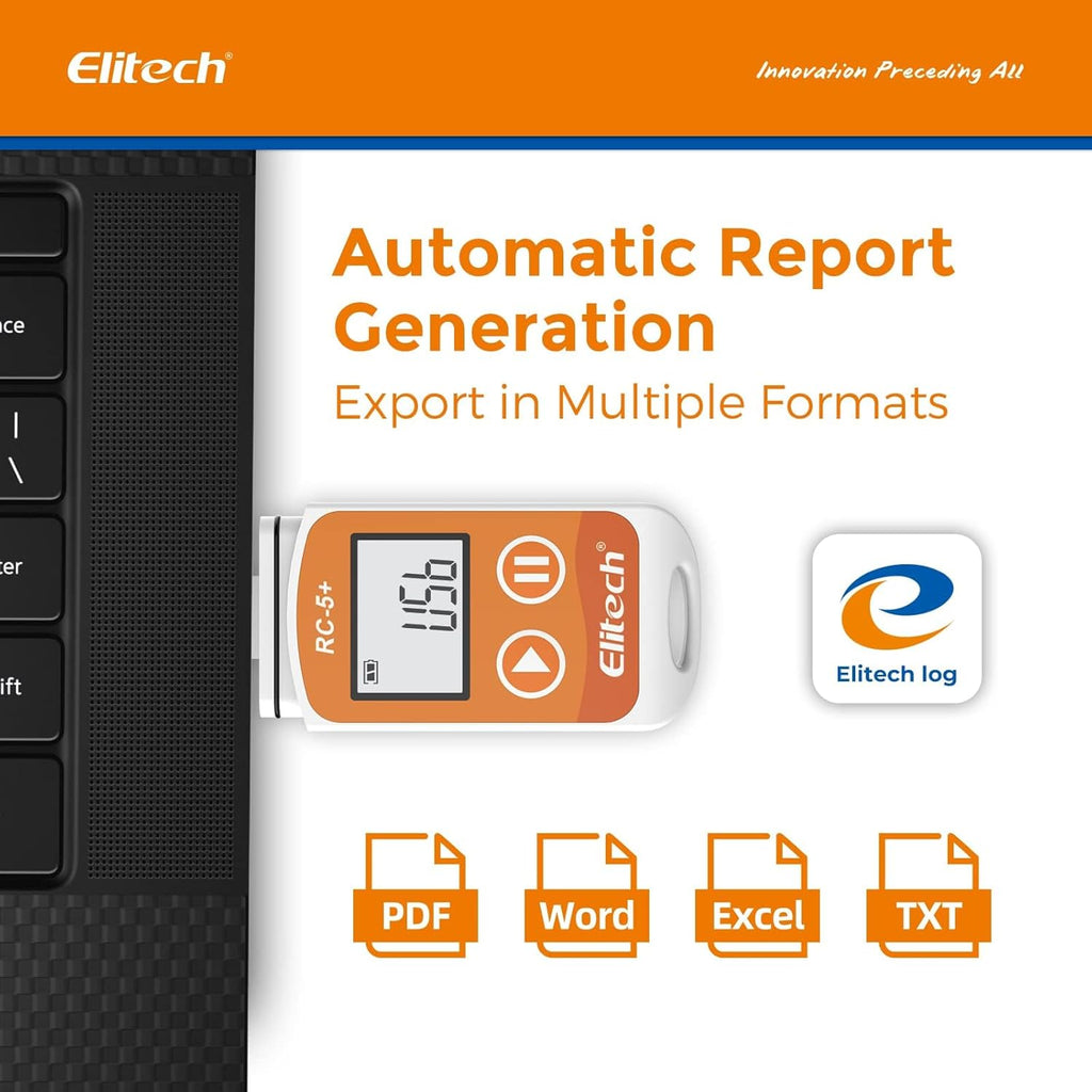 Elitech RC-5+ TE Digital PDF USB Temperature Data Logger Reusable Recorder Refrigerator Thermometer 32000 Points High Accuracy (Extra External Sensor)-100Pack