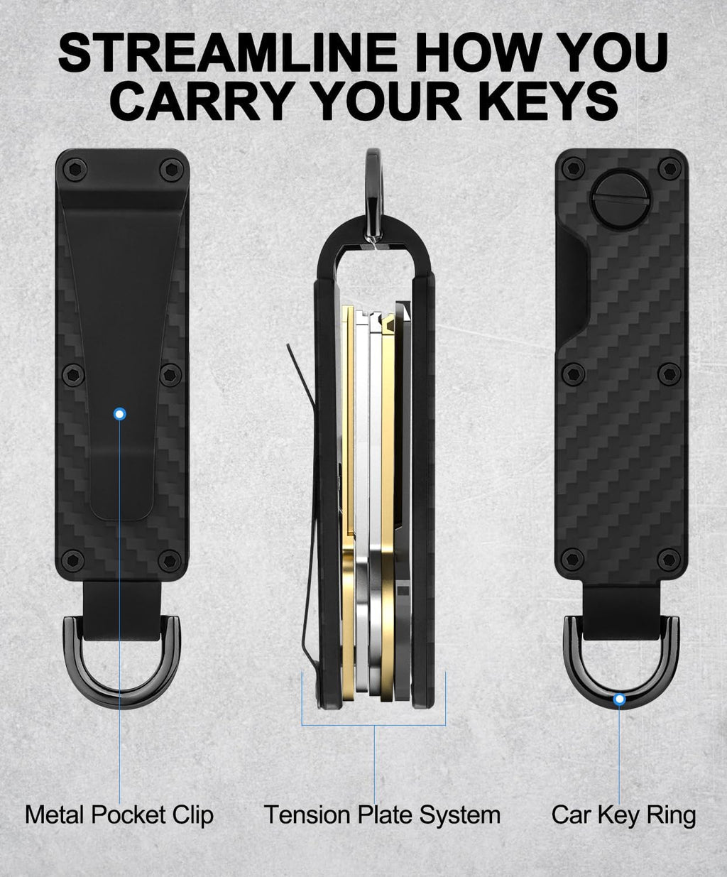 Mens Key Organizer - Compact Metallic Key Holder | Minimalist Innovative Keyholder | Smart Keychain Secures 1-5 Keys