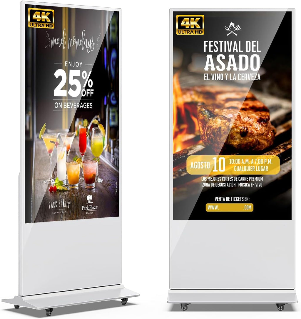 JIYANG 65 Inch 4K Digital Signage Display, Indoor Floor Standing Advertising Display Kiosk Android System,Commercial LCD Totem Support HDMI-in,Store Displays Screens and Lifetime CMS System(White)