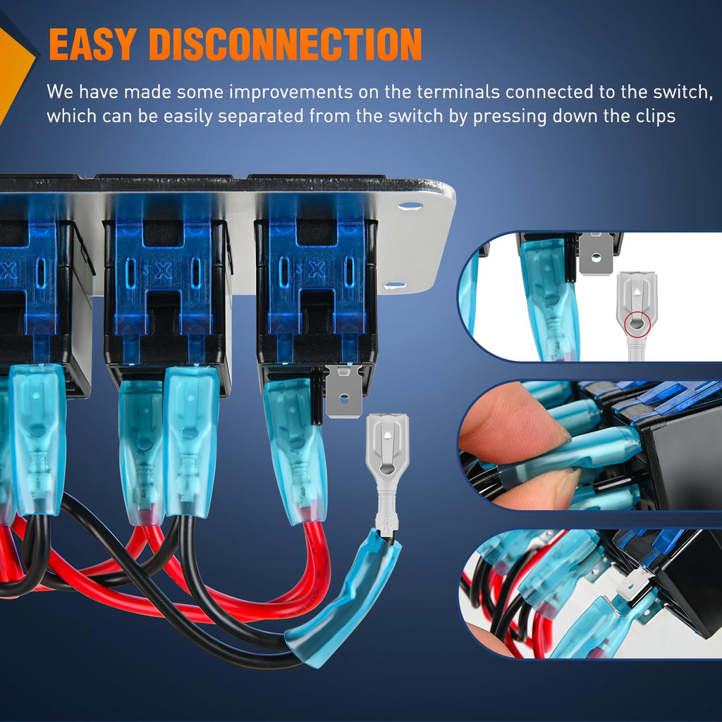 Nilight 5 Gang Rocker Switch Panel 3 Pin On Off Pre-Wired Blue LED Waterproof Aluminum with DIY Stickers for 12V 24V Automotive Cars Marine Boats UTV Truck Jeeps