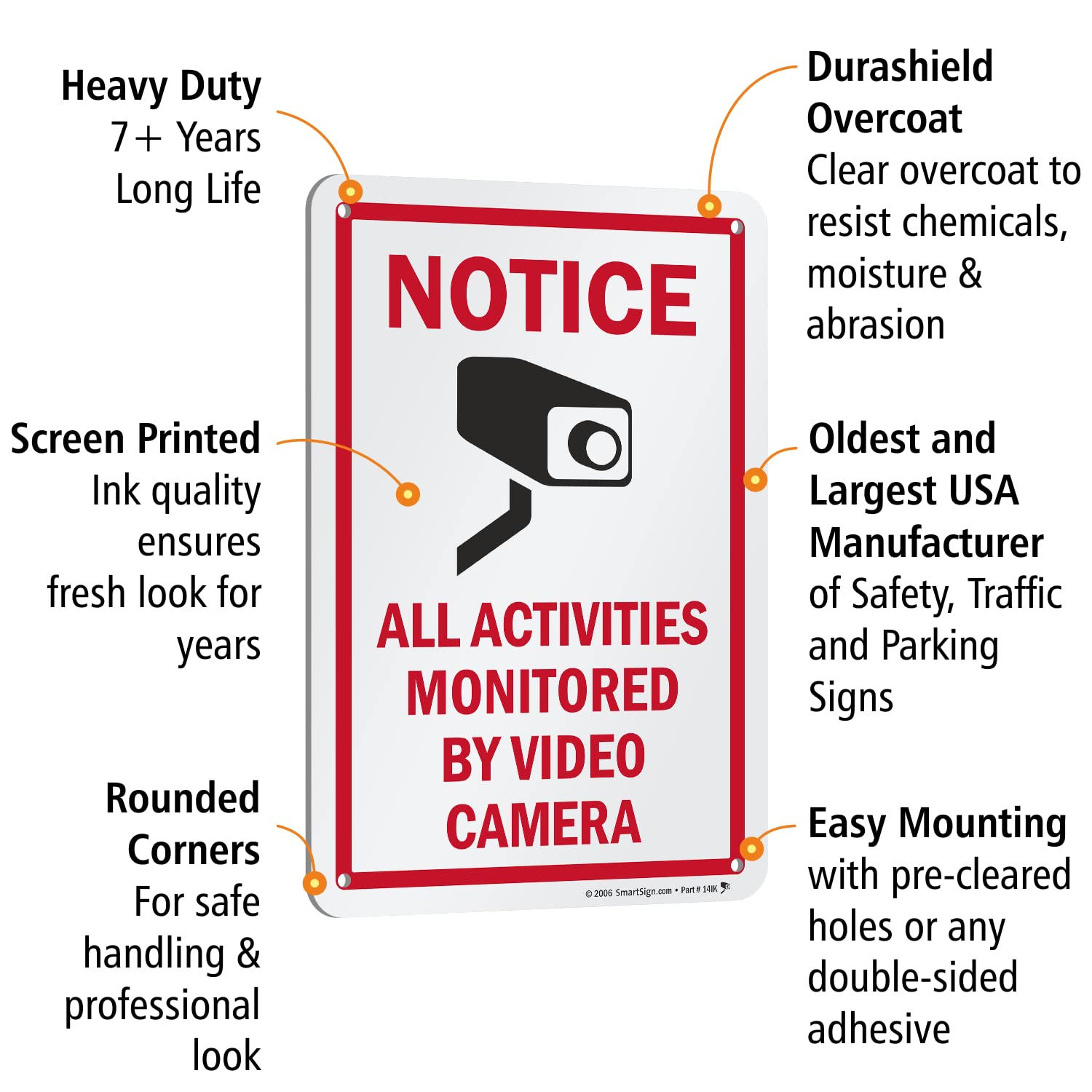 SmartSign 10 x 7 inch “Notice - All Activities Monitored By Video Camera” Metal Sign, 40 mil Laminated Rustproof Aluminum, Red, Black and White, Made in USA