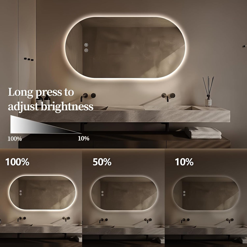 Niccy Oval LED Bathroom Vanity Mirror, 55x28inch Frameless Backlit Mirror with Light, Smart Anti-Fog Waterproof Mirror with Memory Function Dimmable Lighted Mirror