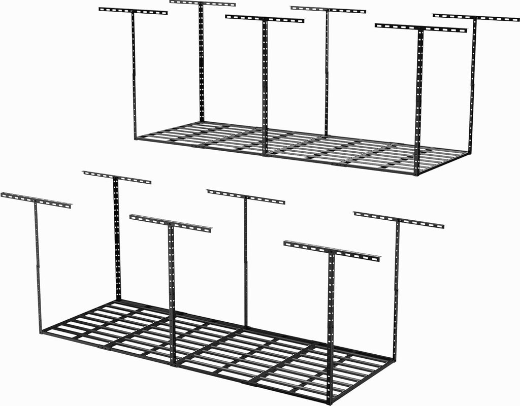 SunsGrove 3x8 Garage Storage Overhead Rack Organization, Adjustable Ceiling Mounted Storage Racks, 800LBS Weight Capacity, 22"-40" Ceiling Dropdown, 2 Pcs, Hammertone Black