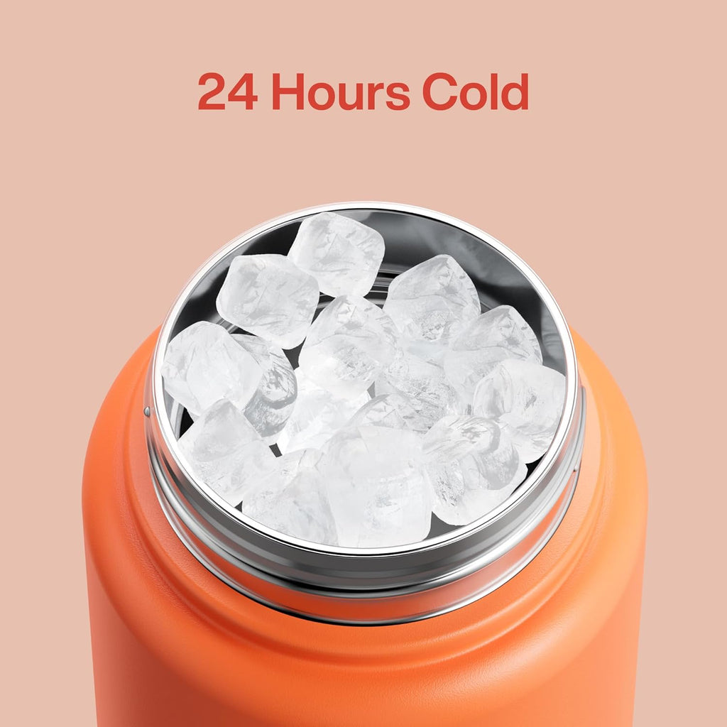ENCOOL Insulated Water Bottle with Straw Stainless Steel Water Bottle, Leak-Proof, BPA-Free, Double Wall Vacuum Keeps Cold for 24 Hours for Sports, Travel, School (32 oz, Moderate Orange)