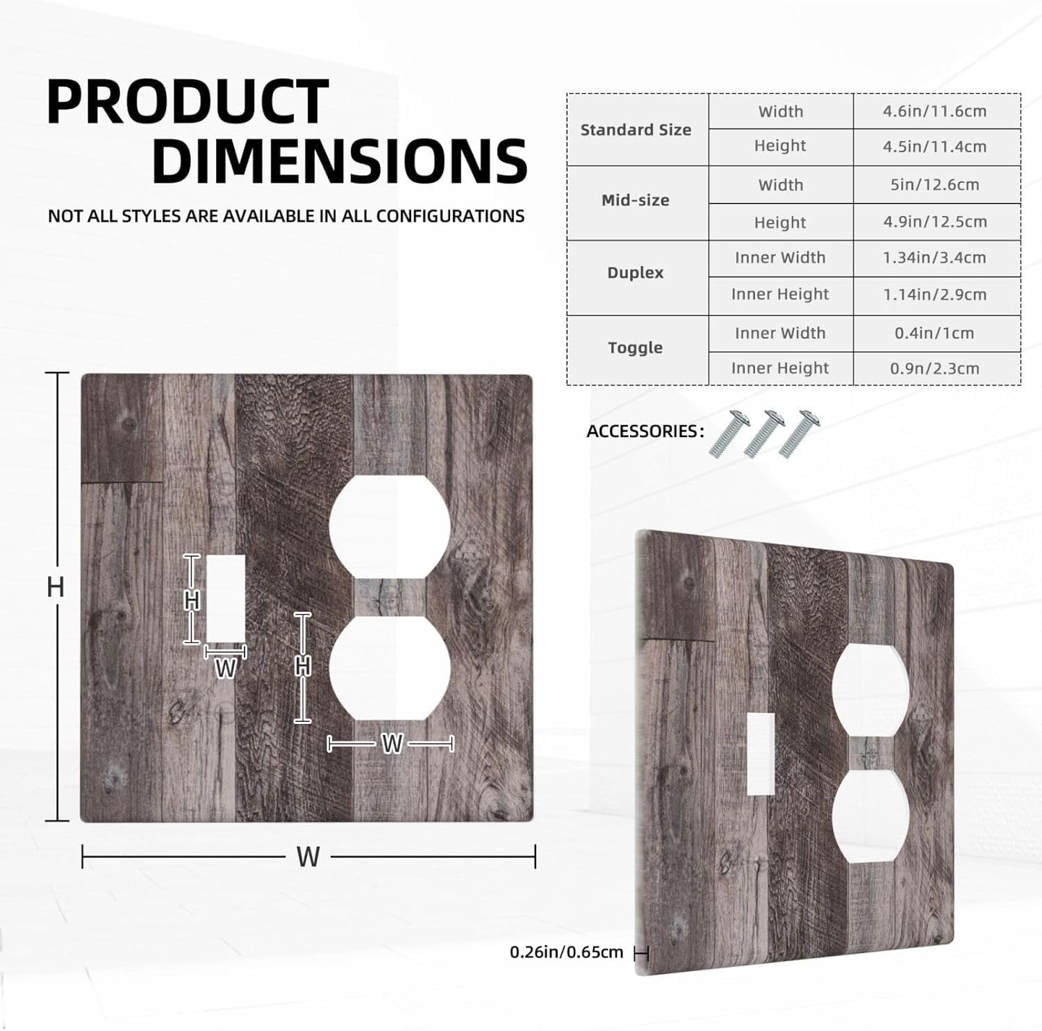 Wallplates Rustic Dark Grey Wood Retro Country Wooden 1 Toggle 1 Duplex Switch Plate Electrical GFCI Faceplate Decorative Light Switch Covers for Farmhouse Cabin Decor