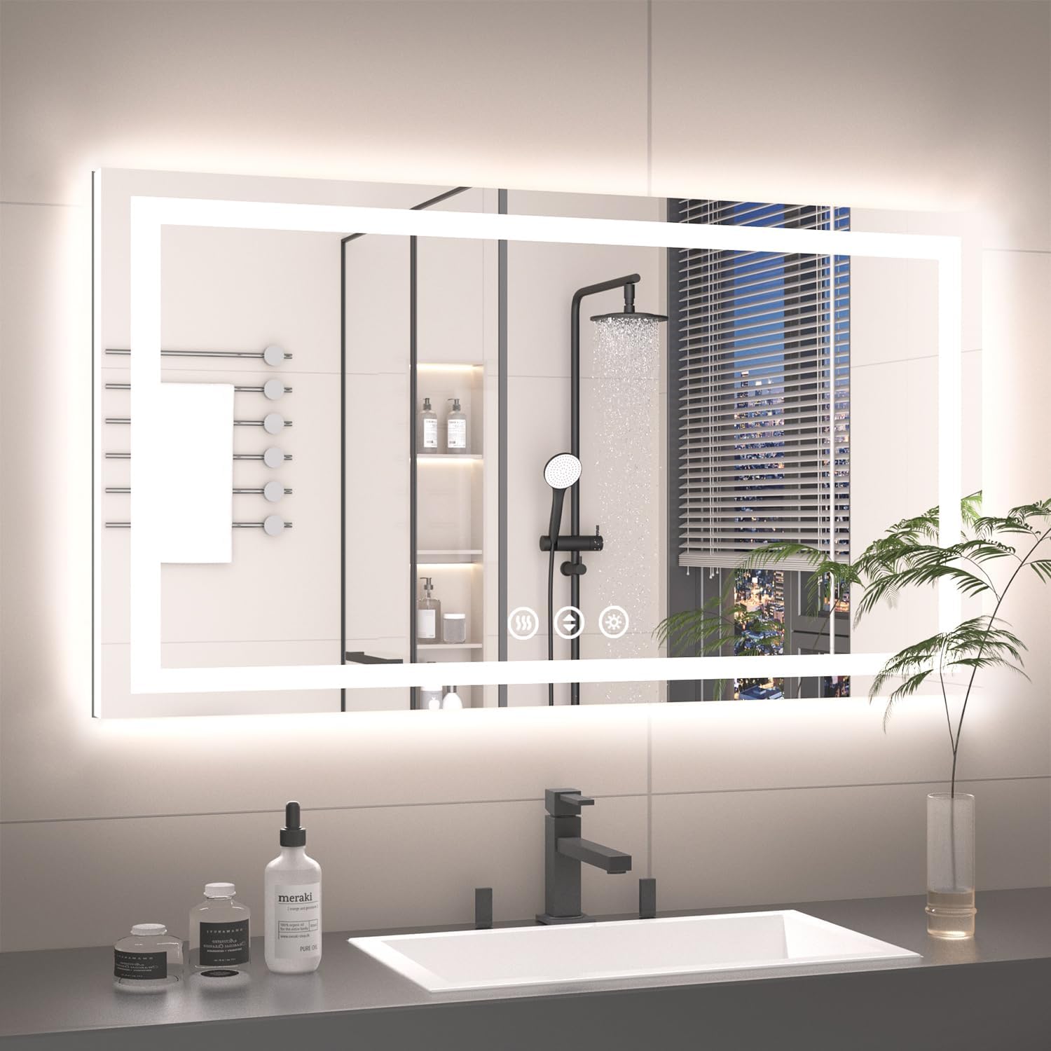 55X30 LED Bathroom Mirror with Lights, Anti-Fog, Backlit + Front Lit, Lighted Bathroom Vanity Mirror for Wall, Memory Function, Dimmable, Tempered Glass, Shatter-Proof