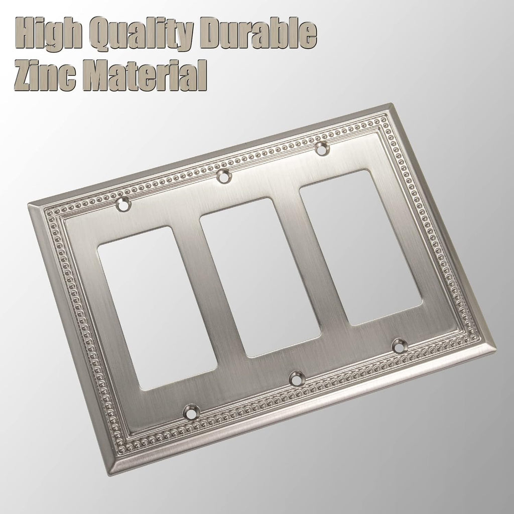 Henne Bery Sunken Pearls Heavy Duty Decorative Wall Plate Switch Plate Outlet Cover (Triple Decorator, Satin Nickel)