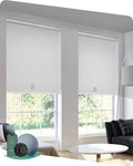 Yoolax Motorized Blinds with Remote, Blackout Smart Blinds for Windows Motorized Roller Shades, Automatic Window Blinds Directly Compatible with Alexa Electric Blinds (Jacquard White, 26" W x 72" H)