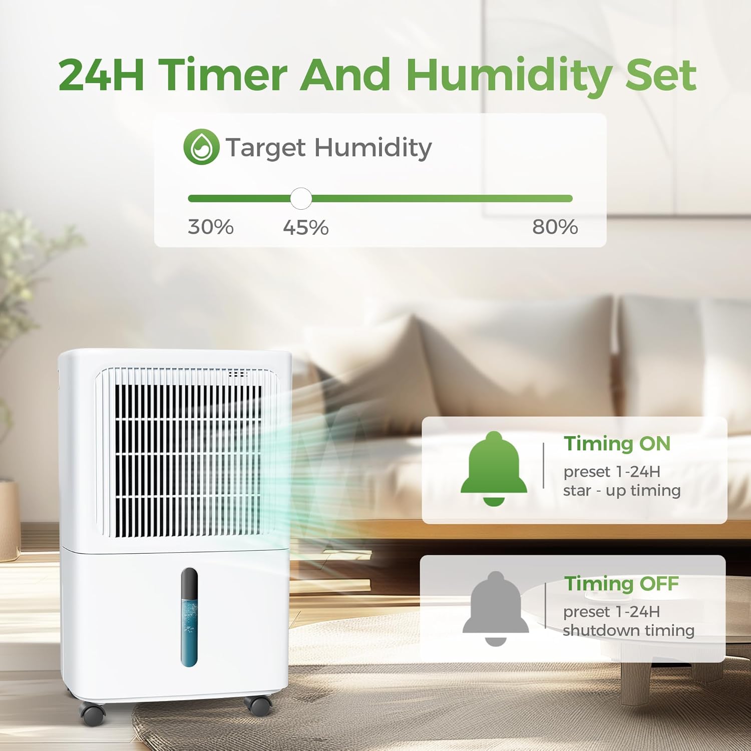 2,500 Sq Ft Home Dehumidifier with Drain Hose, 55 OZ Water Tank, 24 Hr Timer, 34 Pints High Efficiency Compressor for Basement, Bedrooms, Bathrooms and Laundry Rooms
