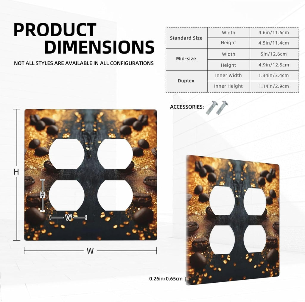 Decorative Outlet Covers Black Wood Board Gold Dust Coffee Beans 2 Gang Wall Plate Cover Double Duplex Receptacle Two Switch Light Switch Cover Plate Jumbo Face Plate