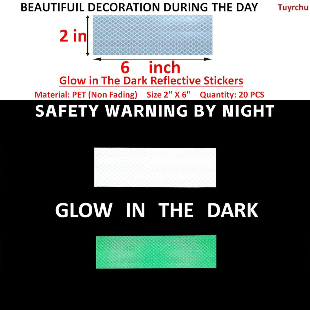 Glow in The Dark Reflective Stickers 2 inch X 6 inch for Bikes, Outdoor Waterproof High Visibility Reflector (20 Pcs)