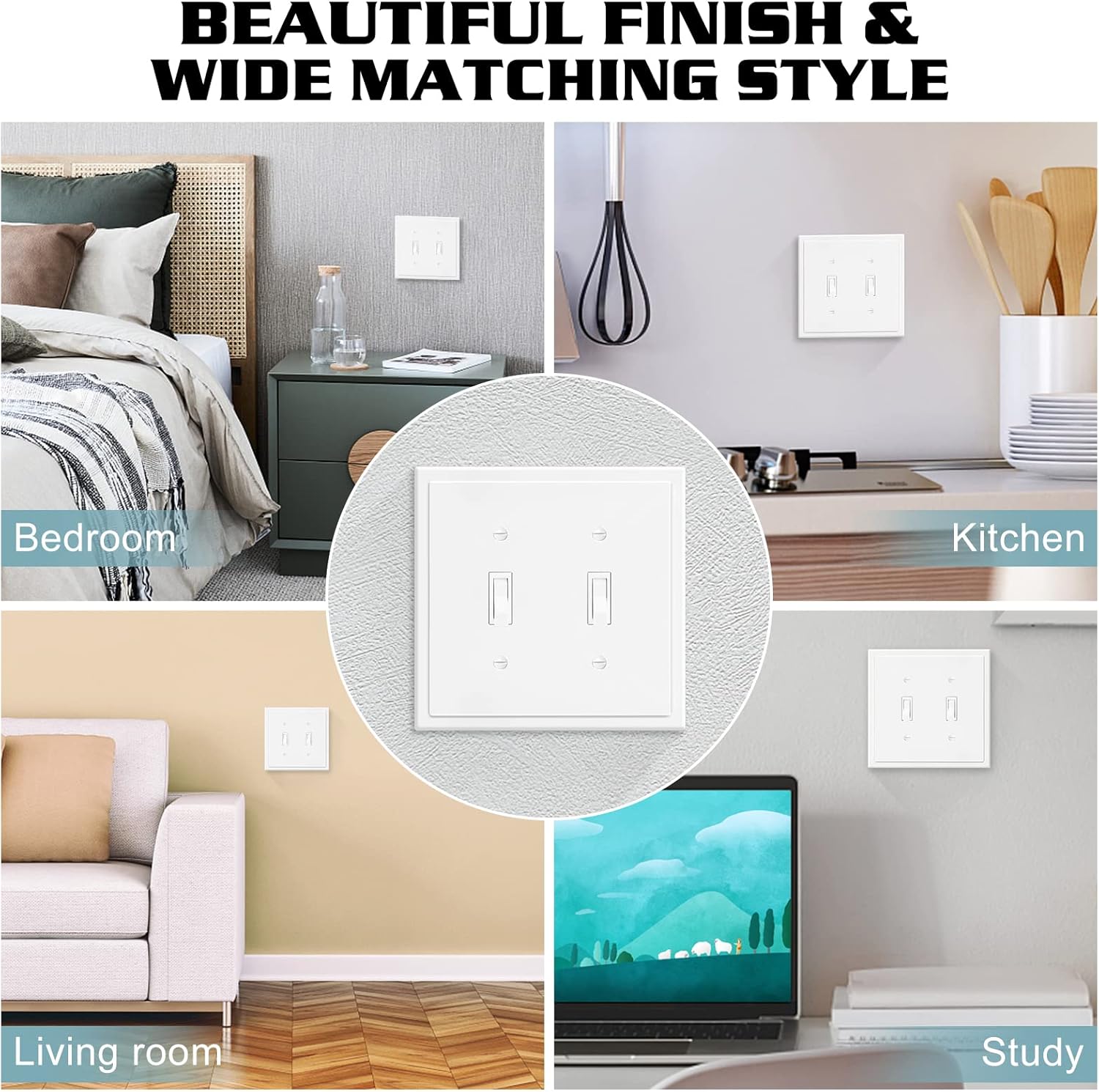2-Gang Modern Edge Decorative Wall Plate Cover Switch Outlet Double Toggle Electrical Faceplate for Light Switches, Smart Switch, GFCI, Dimmers, Receptacle, USB Outlet (10 Pack, Double Toggle)
