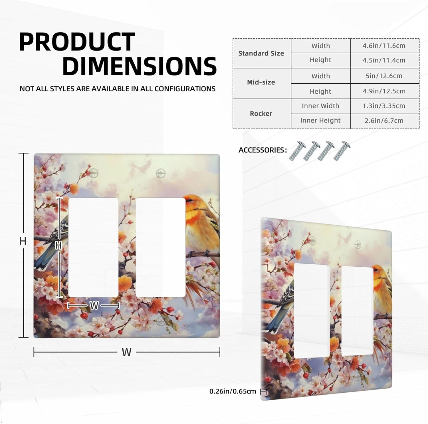 Birds Sitting on Flowers Tree Branch Dual Outlet Covers Wall Plate 2 Gang Rocker Decora Decorative Switch plate Electrical Faceplate GFCI Light Switch Covers for Farmhouse Living Decor