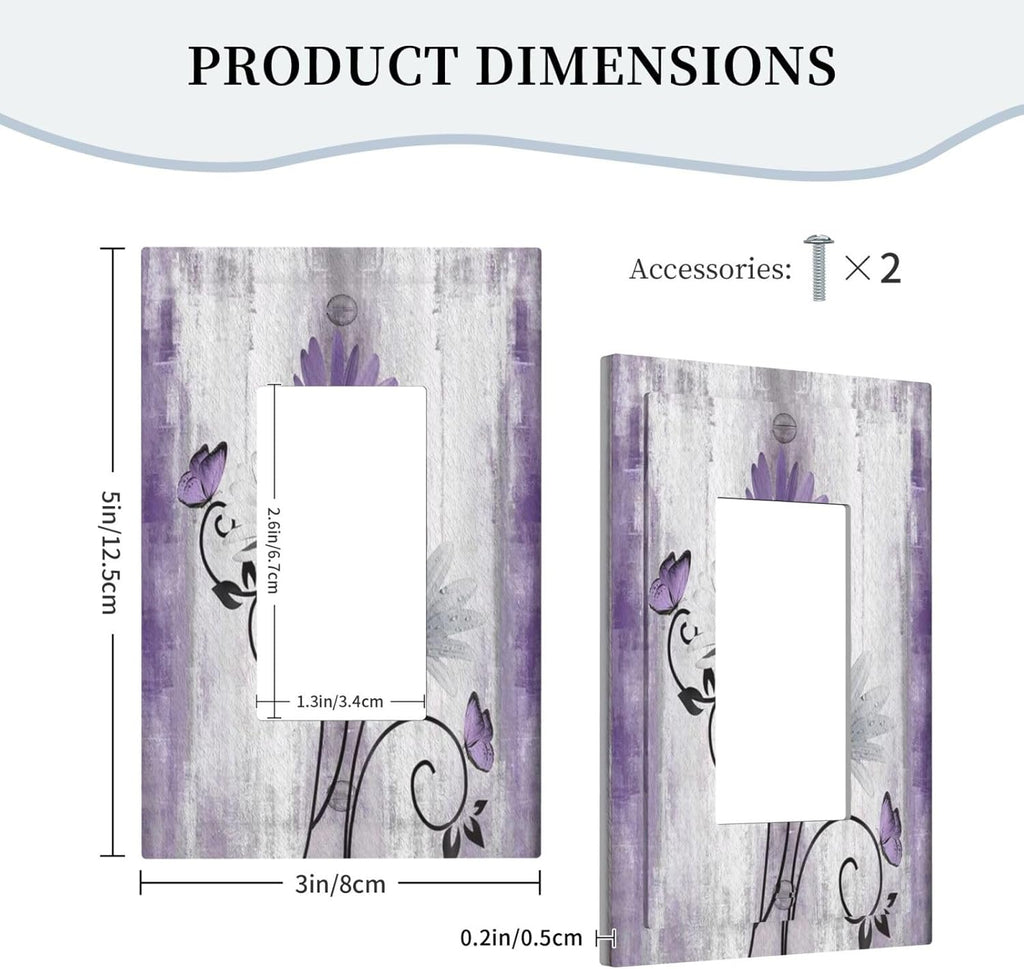 Decorative Outlet Covers Rustic White Purple Daisy Floral Flower 1 Gang Single Decora GFCI Device Light Switch Covers Plate 1 Rocker Wall Plate Jumbo Switch Cover Plate for Home Decor