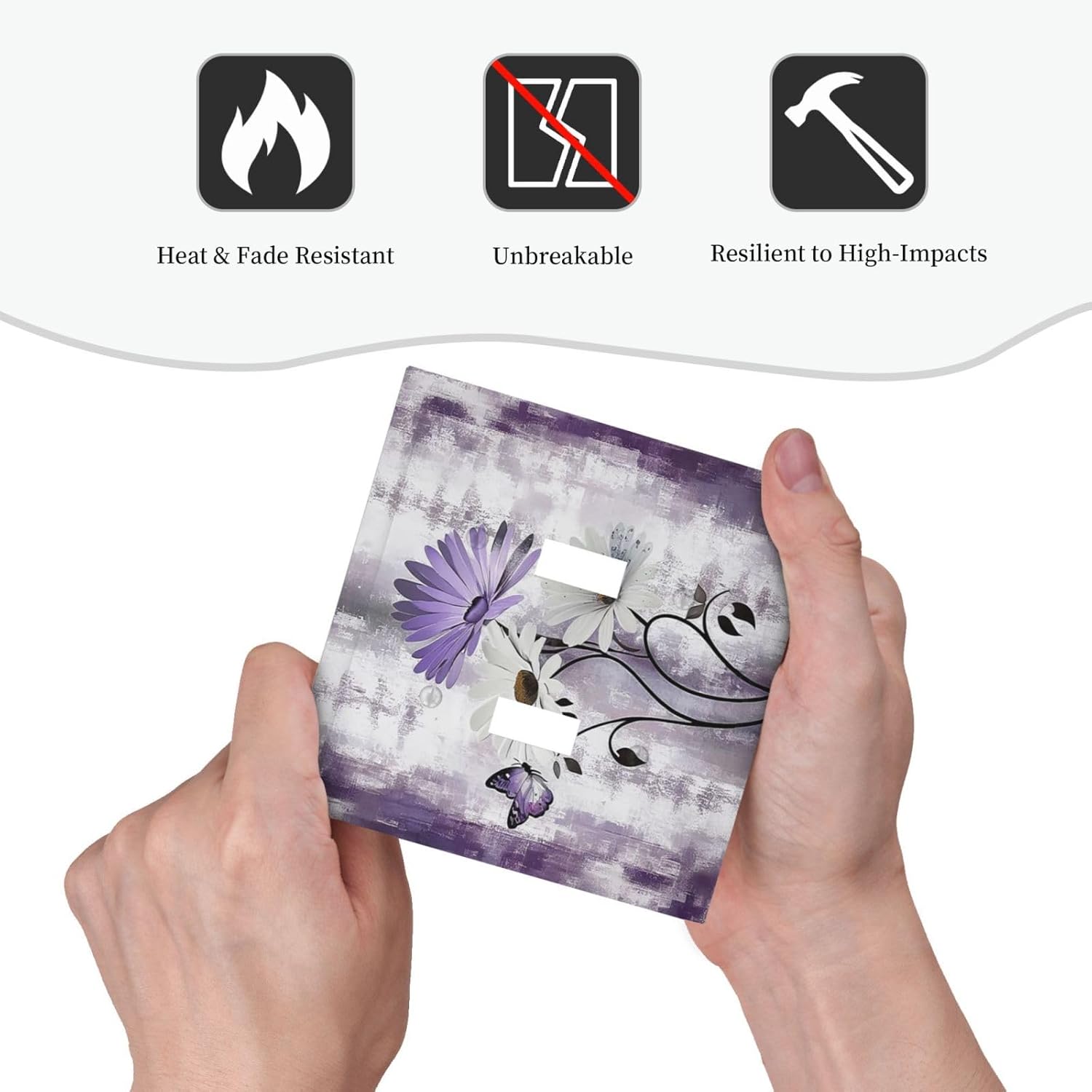 Purple Daisy White Floral Butterfly Flowers 2 Gang Double Toggle Light Switch Cover Decorative Switchplate Electrical Wall Plates Faceplate for Bathroom Bedroom Decor 4.9 X 5 IN