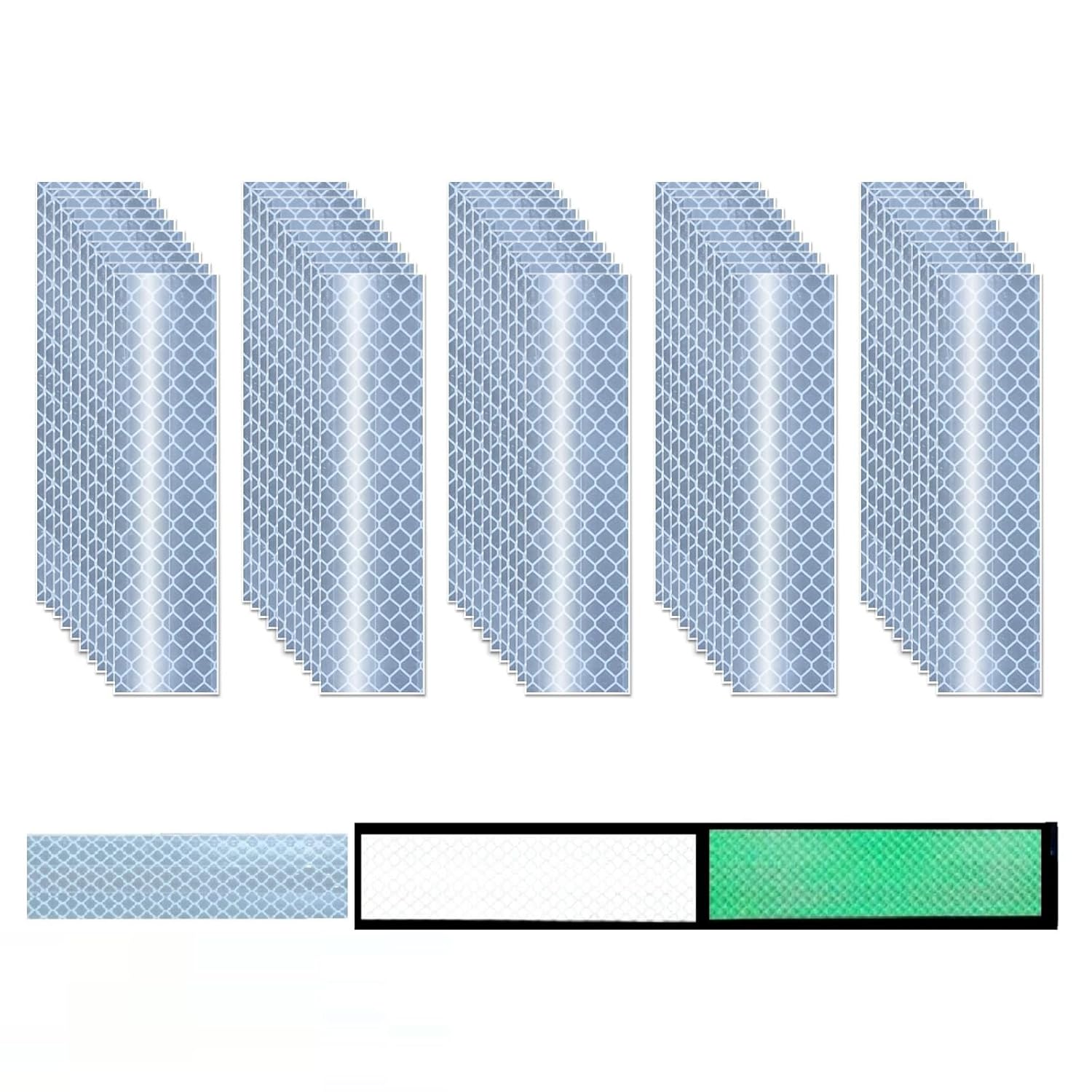 Glow in The Dark Reflective Stickers 1 inch X 4 inch for Truckskes, Warning Strong Safety Adhesive Reflective Strips (50 Pcs)