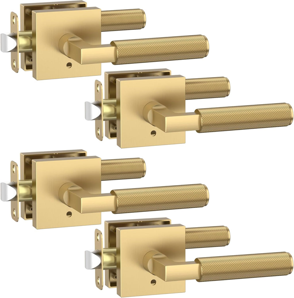 Asidrama 4 Pack Champagne Bronze Privacy Door Handles, Door Lever with Door Knobs Indoor for Bedroom or Bathroom, Heavy Duty Door Handles Interior with Locks for Left Right Sided Doors
