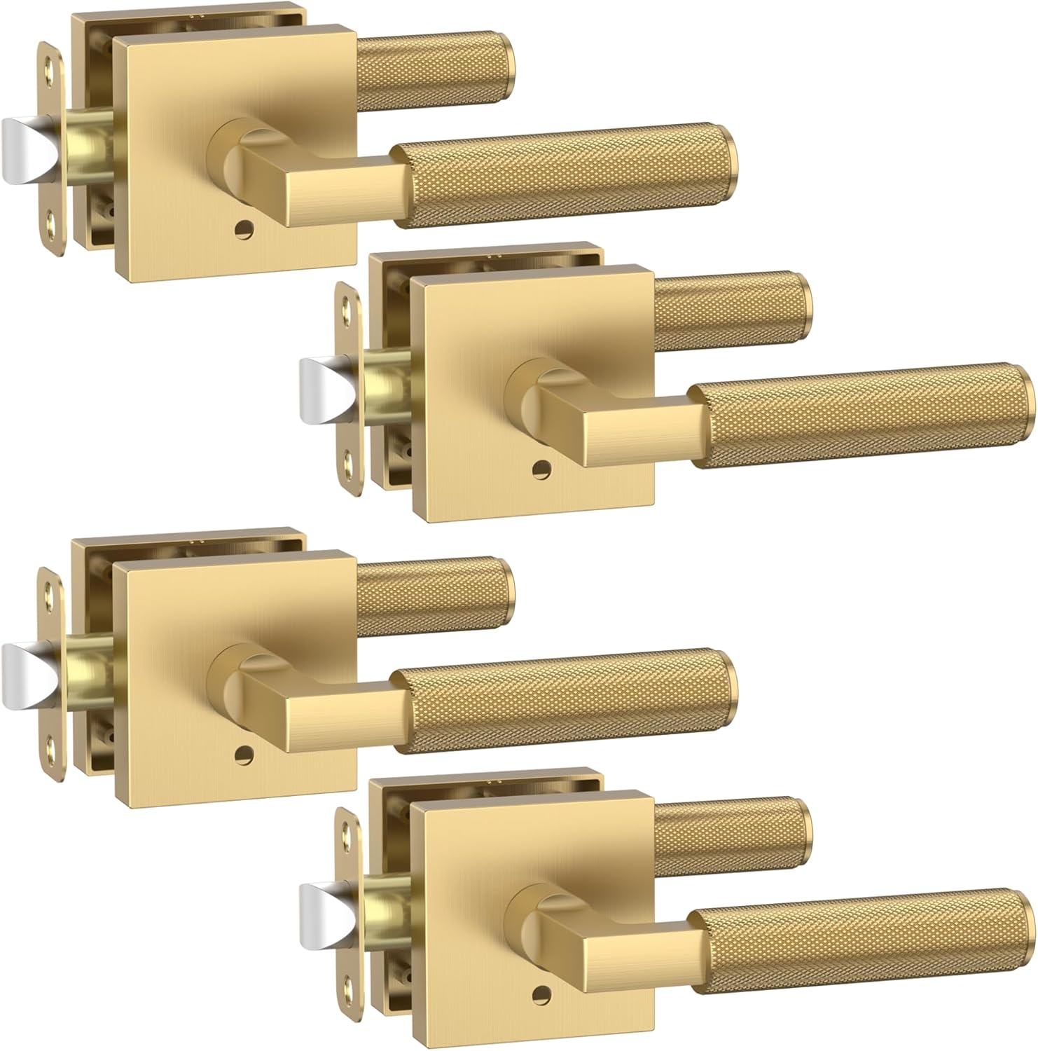 Asidrama 4 Pack Champagne Bronze Privacy Door Handles, Door Lever with Door Knobs Indoor for Bedroom or Bathroom, Heavy Duty Door Handles Interior with Locks for Left Right Sided Doors