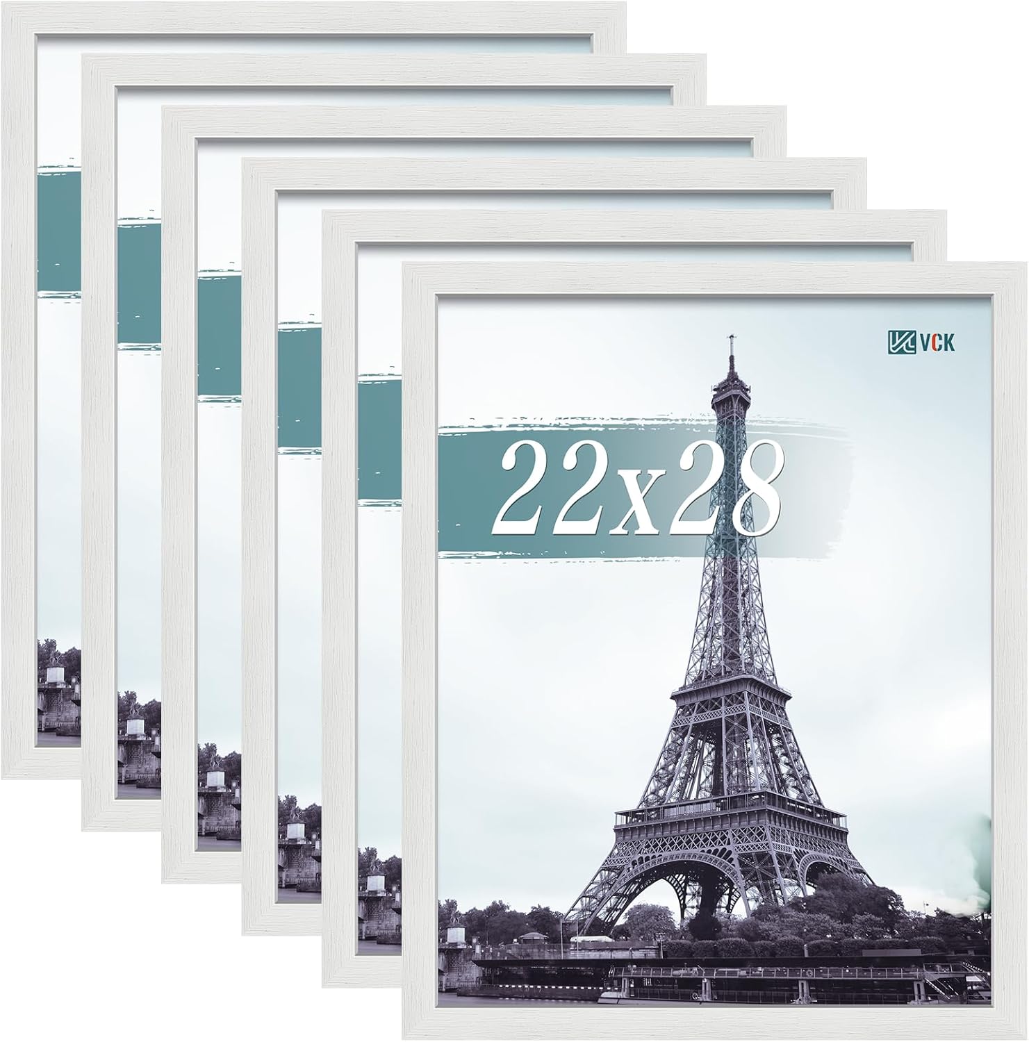 VCK 22x28 Picture Frames white Set of 6, Wide Border Wood Poster Frame, Multi-Directional Display Family Photos, Office Prints, Studio/Gallery Art, Woodgrain Series, Wall Hanging