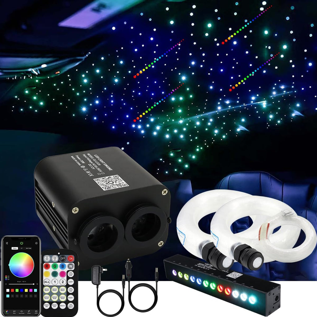 AZIMOM Dual Color 20w Twinkle Fiber Optic Starlight Headliner Kits1000pcs 0.03in 13.1ft, RGB Meteor Shooting Star, Sound Activated Remote APP Control Home Car Ceiling Décor
