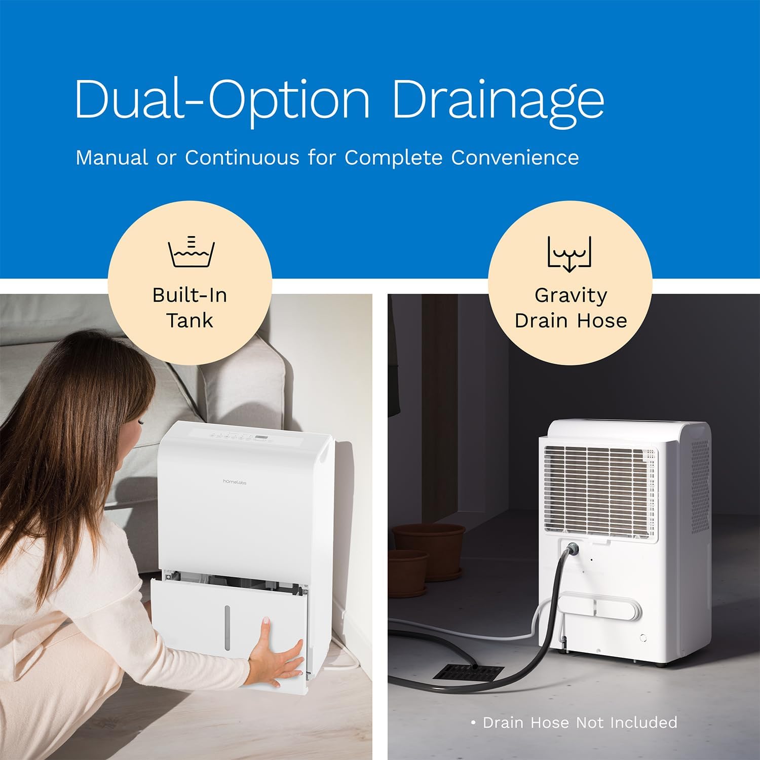 hOmeLabs Dehumidifier for Home, Office, Basements with Powerful Moisture Removal, Humidity Control, Auto Shut-off, Quiet Operation - 7,000 Sq Ft Wi-Fi (50 Pint MAX 120 Pint at 95°F, 90% RH)