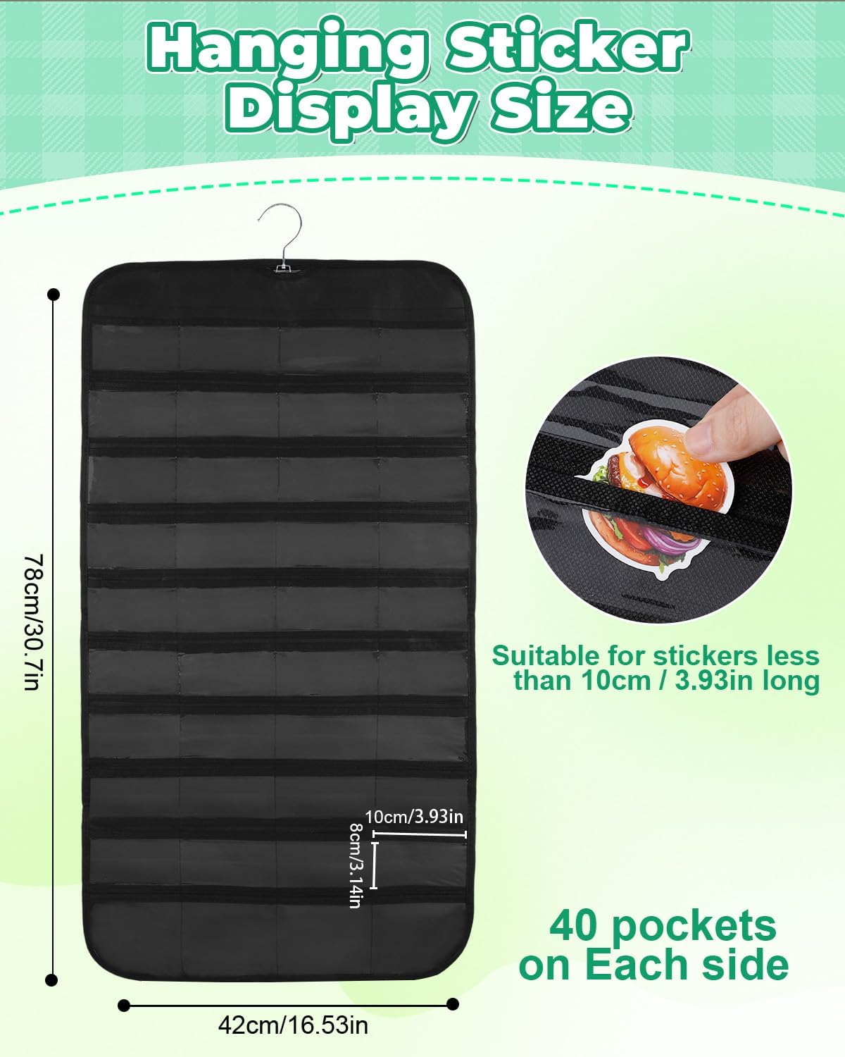 UCEC 2PCS Hanging Sticker Organizer Display Stand Double Sided 80 Pocket Hanging Sticker Chart with Clear Pockets, Wall Sticker Holder for Vendors, Jewelry Organizers and Storage (Black)