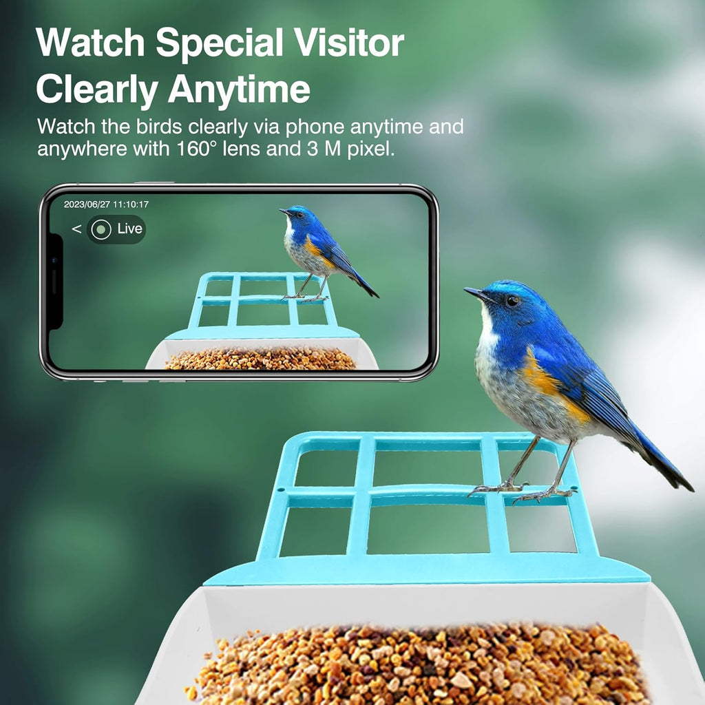 Smart Bird Feeder with Camera,AI Identify Species,Bird House with Solar Powered,Instant Arrival Alerts,2K Capture Video,Live View for Lover (Blue)