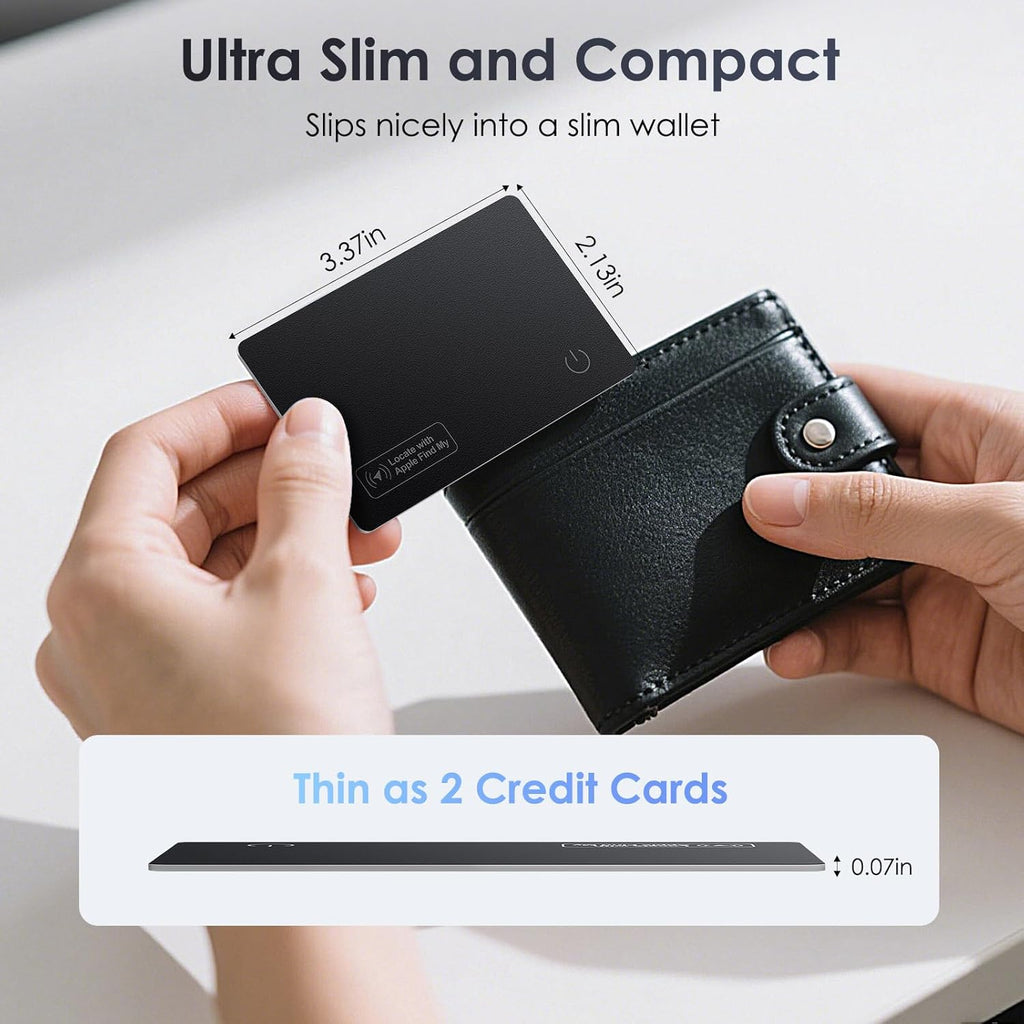 Air-Tag Wallet Tracker Card (iOS Only) - 0.07in Slim Tracking Card, IP68 Waterproof Bluetooth Smart Card, Work with Apple Find My, [Apple MFi Certified], Item Finder for Luggage, Passports, Purse