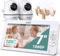 7" 1080P Full HD Split-Screen Baby Monitor,100 Hrs 5000mAh Battery Runs 4 Days with Flexible Bracket,No WiFi Baby Monitor with 2 FHD Cameras Hack-Proof,4X Zoom,2-Way Talk,Temp Alert/Lullabies/VOX