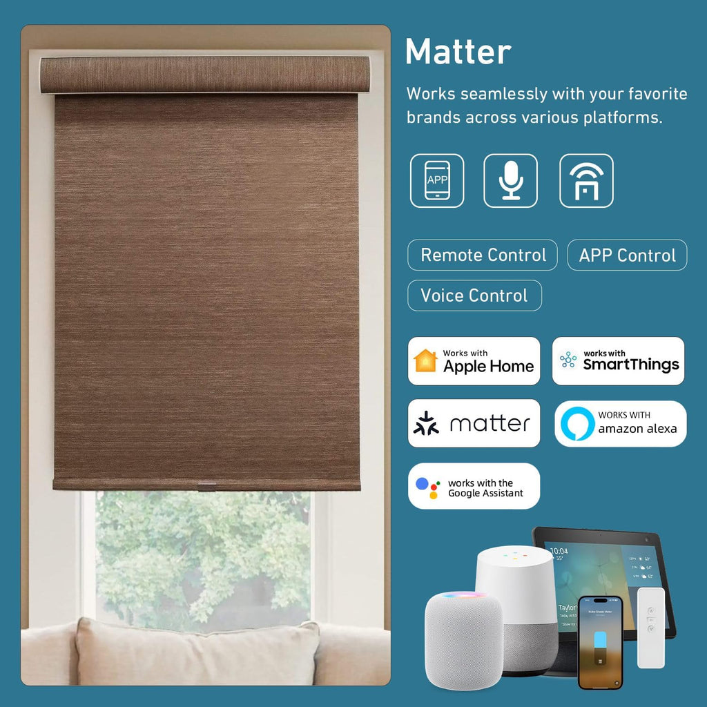 Smart Blinds Motor for 1.5"(38mm) Shade Tube Work with Homekit, Build with Matter Over Thread, Type-C Rechargeable Roller Shade Motor, Work with HomeKit, Home Assistant, Alexa, Motorized Blinds